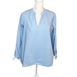 Madewell blue and white stripe split neck top with tie cuffs